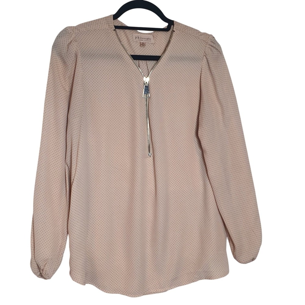 Philosophy Republic Clothing Polka Dot Half Zip Blouse Pink Size 0X Long Sleeve‎